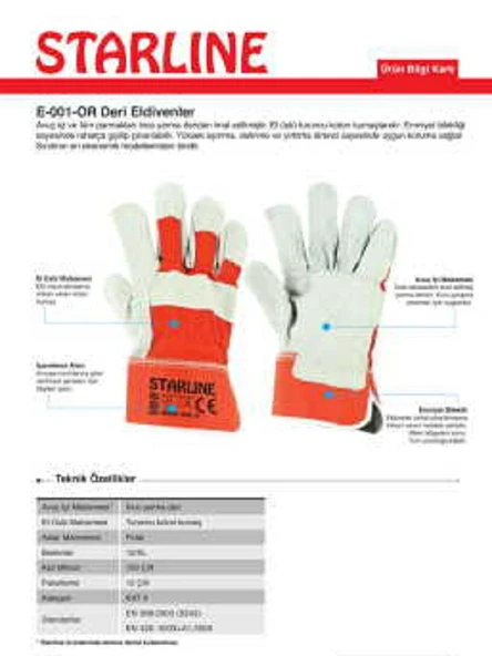 YANMAZ YANGIN ELDİVENİ DERİ Takviyeli Deri Eldiven - Resim 3