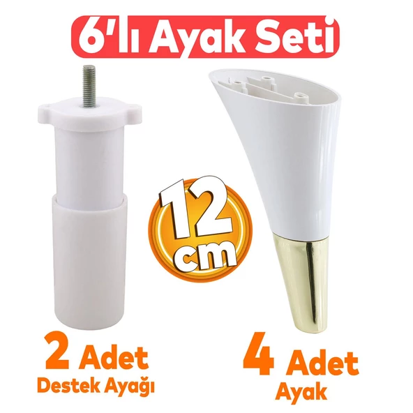 Clara 6'lı Set Mobilya Koltuk Kanepe Baza Yatak Tv Ünite Destek Ayağı 12 Cm Ayakları Krem Gold