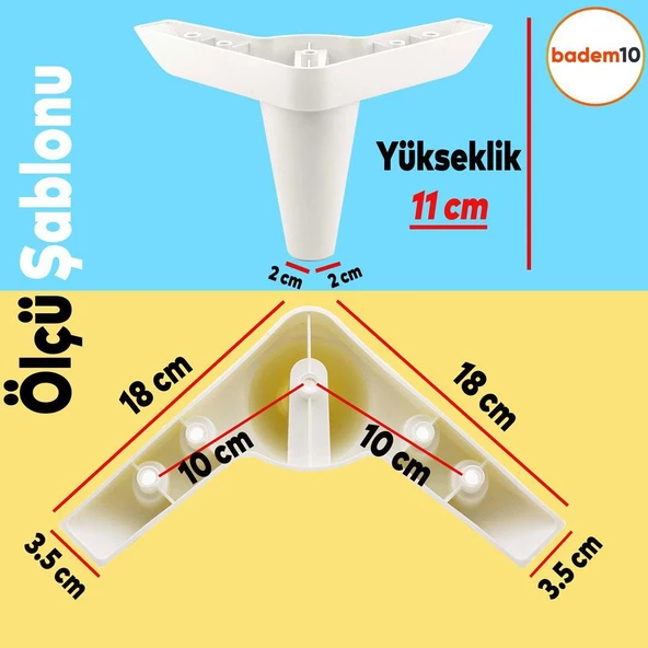 Aspen Lüks Mobilya Kanepe Koltuk Tv Ünitesi Baza Ayağı Ayakları 11 Cm Beyaz Ayak (4 ADET) - Resim 2