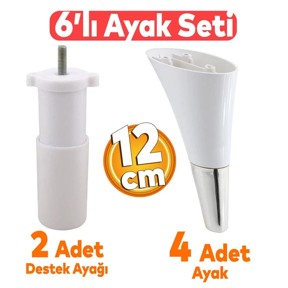 Clara 6'lı Set Mobilya Koltuk Kanepe Baza Yatak Tv Ünite Destek Ayağı 12 Cm Ayakları Beyaz Krom