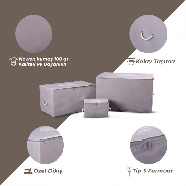 CUTY HOME OK HOME EV TEKSTİL BASKILI GRİ HURÇ 3LÜ SET - 2