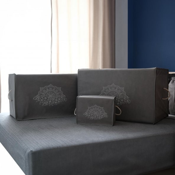 CUTY HOME OK HOME EV TEKSTİL BASKILI GRİ HURÇ 3LÜ SET - 3