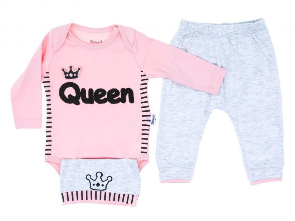 Miniworld 3lü Kız Takım Queen İşlemeli Şapkalı 16076
