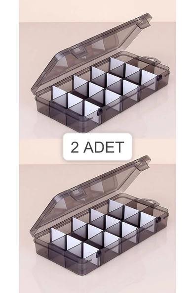 Füme 2 Adet 15 Bölmeli Kolye Yüzük Kapaklı Takı Kutusu Dikiş Kutusu Organizer Düzenleyici Kutu