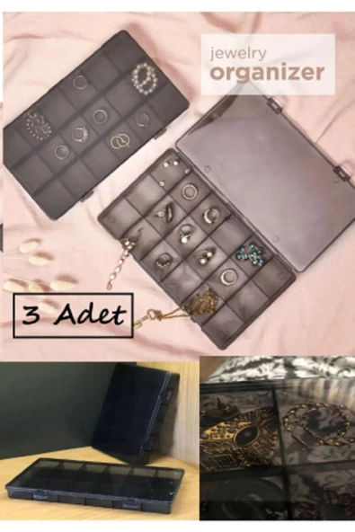 3 Adet Füme 18 Bölmeli Kolye Yüzük Kapaklı Takı Kutusu Dikiş Kutusu Organizer Ilaç Kutusu