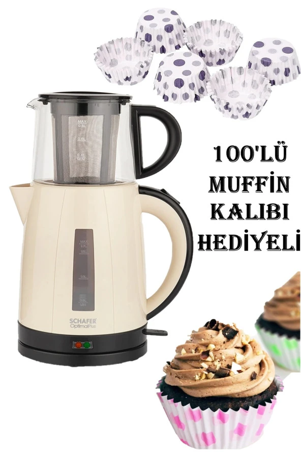 Krem Optimal Plus Elektrikli Çay Makinesi 100lü Muffin Kalıbı Anneler Günü Özel