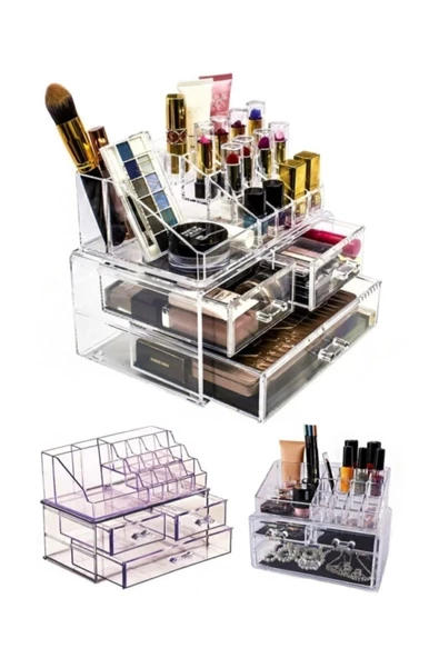 Ak635 3 Çekmeceli Makyaj Düzenleyici Organizer Set Takı Kutusu Kozmetik Düzenleyici