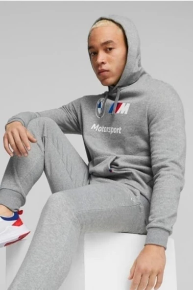 Puma BMW MMS ESS Hoodie Fleece Erkek Sweatshirt Gri S-XXL - 5