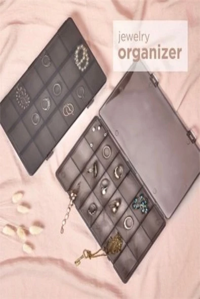 4 Adet Füme 18 Bölmeli Kolye Yüzük Kapaklı Takı Kutusu Dikiş Kutusu Organizer Kutu - 2