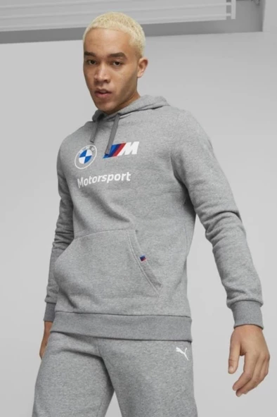 Puma BMW MMS ESS Hoodie Fleece Erkek Sweatshirt Gri S-XXL - 4