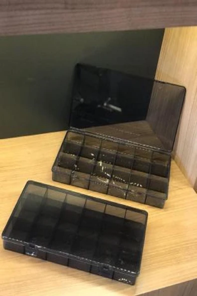 4 Adet Füme 18 Bölmeli Kolye Yüzük Kapaklı Takı Kutusu Dikiş Kutusu Organizer Kutu - 6