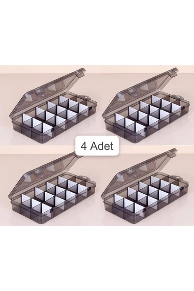 Füme 4 Adet 15 Bölmeli Kolye Yüzük Kapaklı Takı Kutusu Dikiş Kutusu Organizer Düzenleyici Kutu - 3