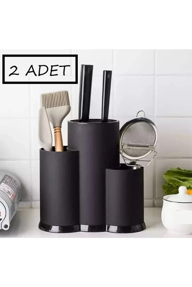 2 Adet Rita Tezgah Üstü Bölmeli Kaşık Bıçak Standı Siyah Kaşıklık Bıçaklık Düzenleyici Organizer - Resim 2