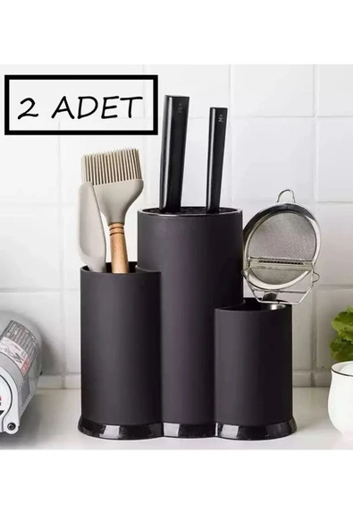 2 Adet Rita Tezgah Üstü Bölmeli Kaşık Bıçak Standı Siyah Kaşıklık Bıçaklık Düzenleyici Organizer ürün görseli