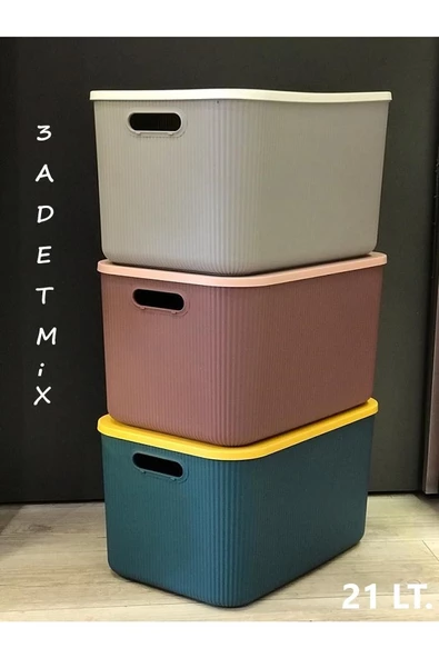 3 Adet Mix 21 Lt Storage Çok Amaçlı Dolap Içi Düzenleyici Kutu - Oyuncak Ve Çamaşır Sepeti - 2