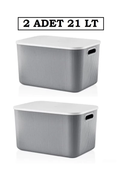 2 Adet 21 Lt Storage Gri Çok Amaçlı Dolap Içi Düzenleyici Kutu - Oyuncak Ve Çamaşır Sepeti - 2