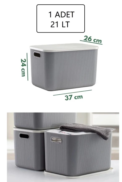 21 Lt Storage Gri Çok Amaçlı Dolap Içi Düzenleyici Kutu - Oyuncak Ve Hobi Sepeti Çamaşırlık
