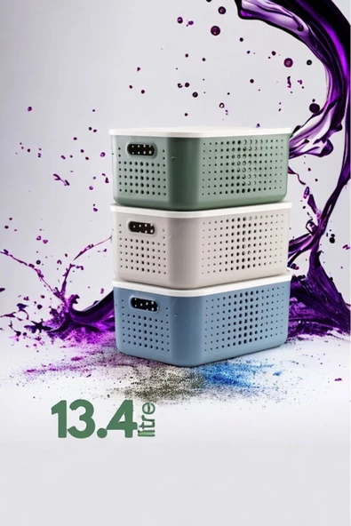 Bubble Kapaklı 3 Renk 13,4 Litre Çok Amaçlı 3 Adet Dolap Içi Düzenleyici Kapaklı Kutu - 2