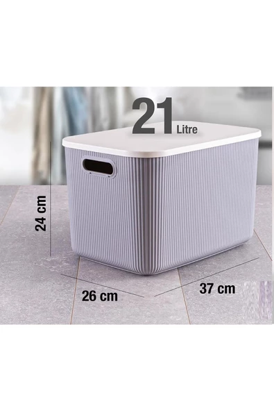 2 Adet 21 Lt Storage Gri Çok Amaçlı Dolap Içi Düzenleyici Kutu - Oyuncak Ve Çamaşır Sepeti - 3