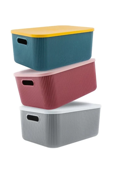 3 Adet Mix 13 Litre Storage Dolap Düzenleyici Kapaklı Kutu - Kıyafet Çorap Saklama Kutusu - Resim 2