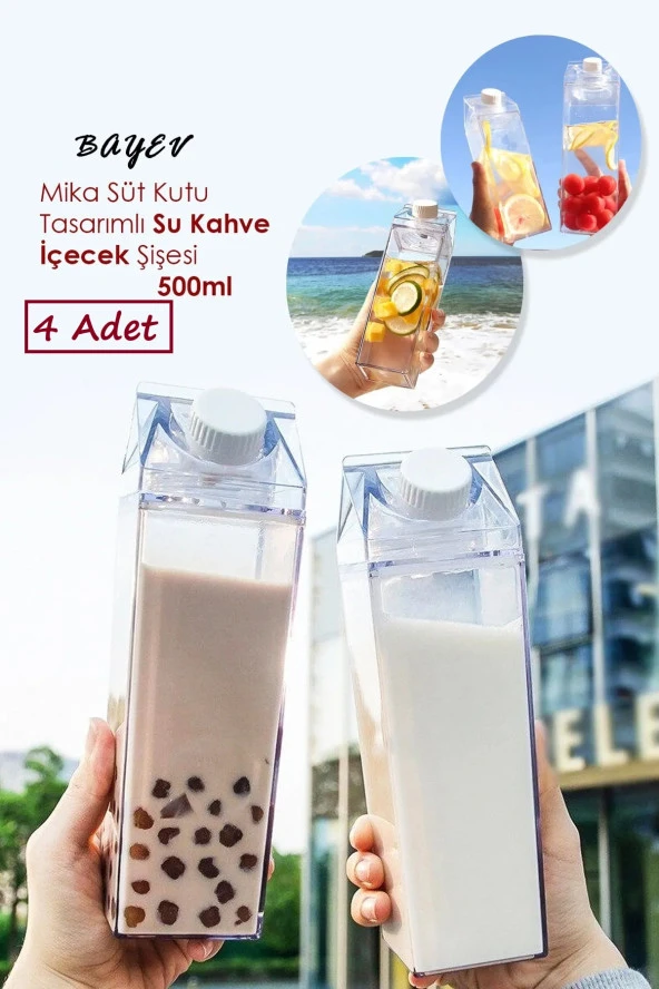 4 Adet 500 ml Mika Süt Kutu Tasarım Su Kahve Içecek Şişesi Cam Değildir Kahve Ve Sunum Bardağı