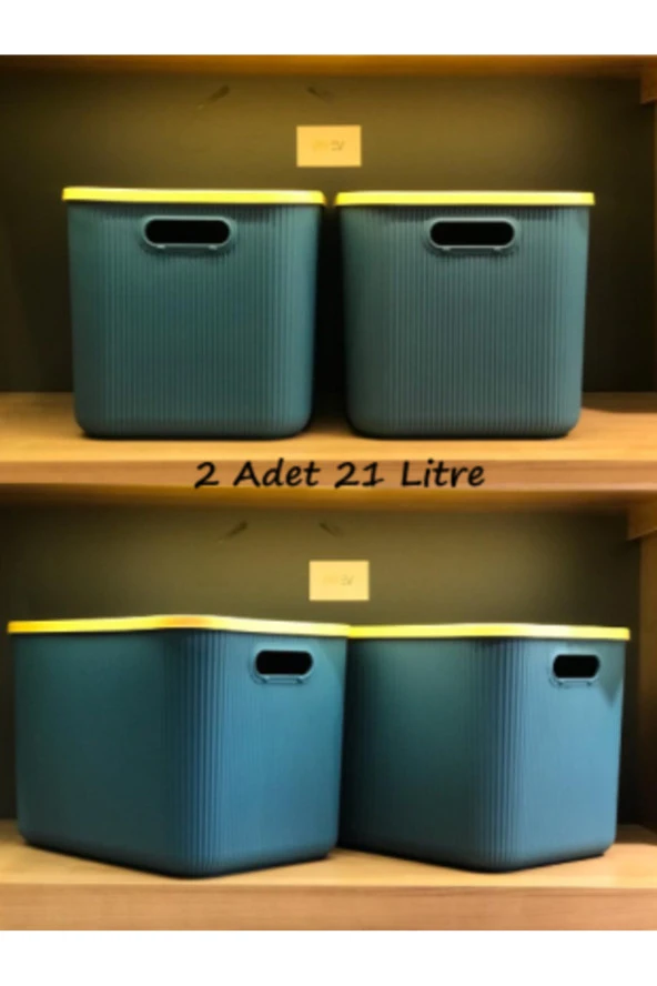 2 Adet 21 Lt Storage Yeşil Çok Amaçlı Dolap Içi Düzenleyici Kutu - Oyuncak Ve Çamaşır Sepeti