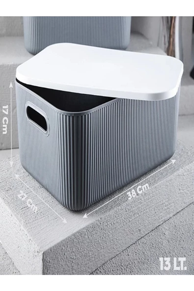 3 Adet Mix 13 Litre Storage Dolap Düzenleyici Kapaklı Kutu - Kıyafet Çorap Saklama Kutusu - Resim 3