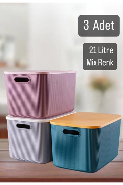 3 Adet Mix 21 Lt Storage Çok Amaçlı Dolap Içi Düzenleyici Kutu - Oyuncak Ve Çamaşır Sepeti