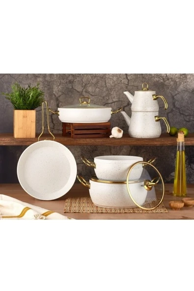 Granit Via 11 Parça Güveç Gold Tencere Seti -beyaz ürün görseli