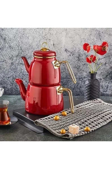 Emaye Lüks Çaydanlık Takımı Farklı Renk Seçenekli ürün görseli