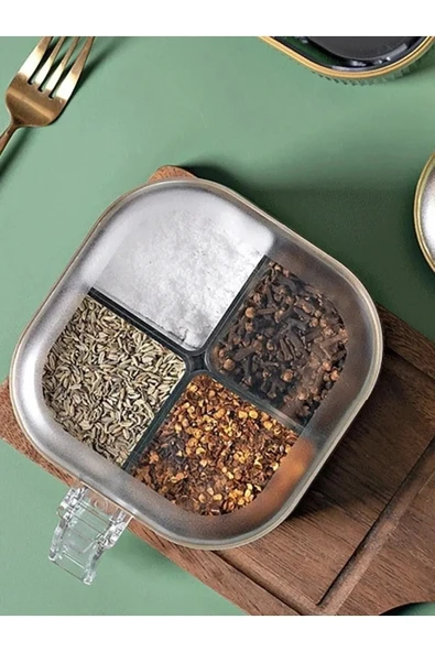 4 Kaşıklı Kapaklı Masa Üstü Baharatlık 4 Bölmeli Baharat Kutusu ( Restoran Ve Kafe Kullanıma Uygun) - 6