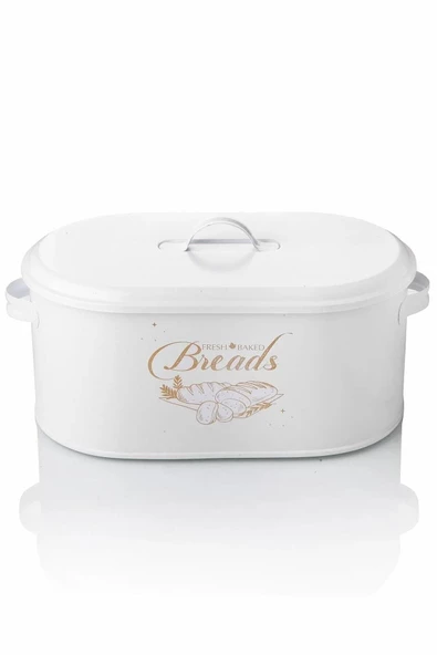 Beyaz Metal Ekmeklik Dekoratif Kapaklı Kutu Desenli Metal Ekmek Saklama Kabı Bread - 2