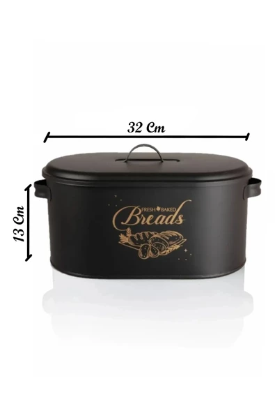 Siyah Metal Ekmeklik Dekoratif Büyük Boy Kapaklı Desenli Ekmek Saklama Kutusu - 5