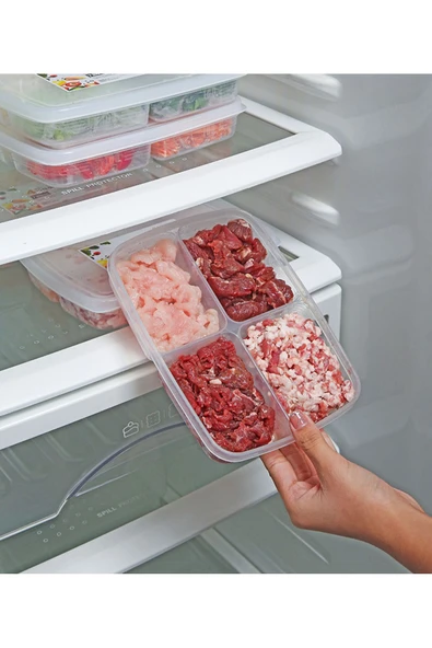 12 Adet 4 Bölmeli Öğünlük Et Sebze Mini Saklama Kabı Dondurulmuş Kıyma Tavuk Buzluk Organizer - 4