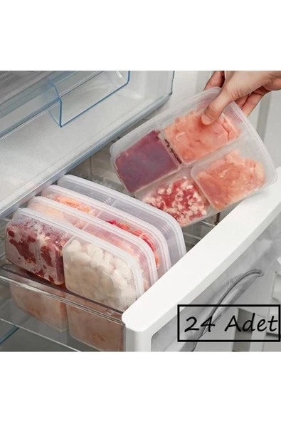 24 Adet 4 Bölmeli Öğünlük Et Sebze Mini Saklama Kabı Buzluk Kıyma Organizer Düzenleyici - 2
