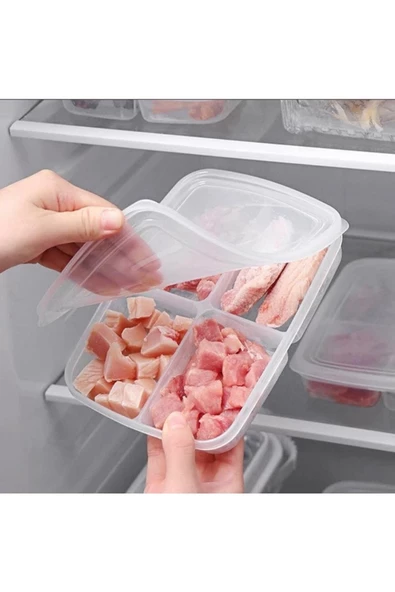 24 Adet 4 Bölmeli Öğünlük Et Sebze Mini Saklama Kabı Buzluk Kıyma Organizer Düzenleyici - 4