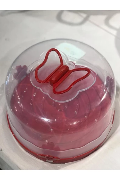 Kırmızı Pasta Kek Saklama Kabı- Kek Fanusu - Kilitli Borcam Taşıma Kabı - Resim 3