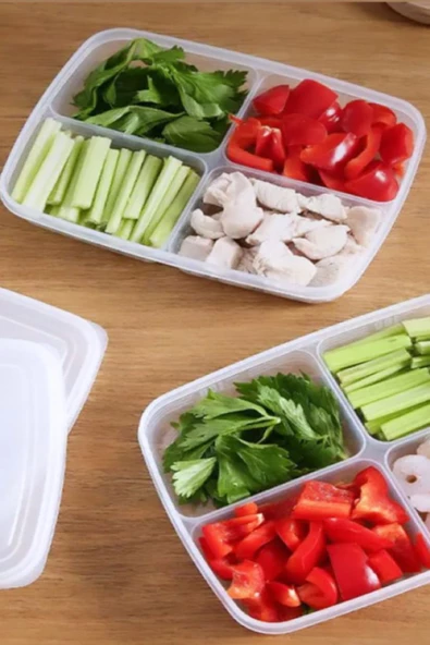 1 Adet 4 Bölmeli Kapaklı Beslenme Kutusu - Piknik Kahvaltı Saklama Kabı - 2