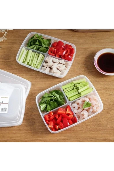 2 Adet 400 ml 4 Bölmeli Kapaklı Kahvaltılık Sebze Saklama Kabı Öğünlük Buzdolabı Düzenleyici - Resim 6