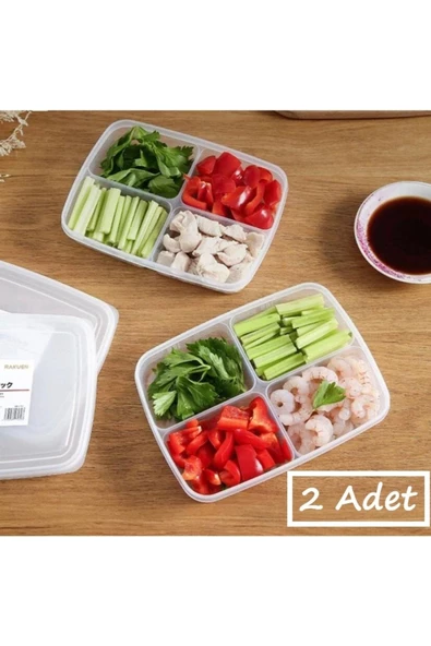 2 Adet 4 Bölmeli 400 ml Kahvaltılık Saklama Kabı - Domates Salatalık Öğünlük Saklama Kabı - 2
