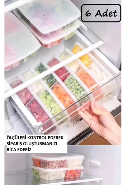 Large 6 Adet Bölmeli Öğünlük Et Ve Sebze Saklama Kabı Dondurulmuş Ölçülü Kıyma Buzluk Düzenleyici - 2