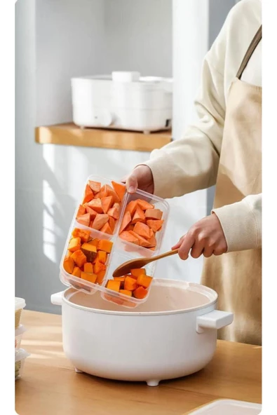 Large 24 Adet 4 Bölmeli Öğünlük Saklama Kabı - Dondurulmuş Et Sebze Buzdolabı Düzenleyici - Resim 3