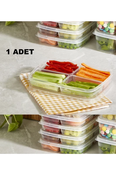 1 Adet 4 Bölmeli Kapaklı Beslenme Kutusu - Piknik Kahvaltı Saklama Kabı