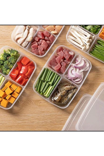 2 Adet 400 ml 4 Bölmeli Kapaklı Kahvaltılık Sebze Saklama Kabı Öğünlük Buzdolabı Düzenleyici - Resim 5