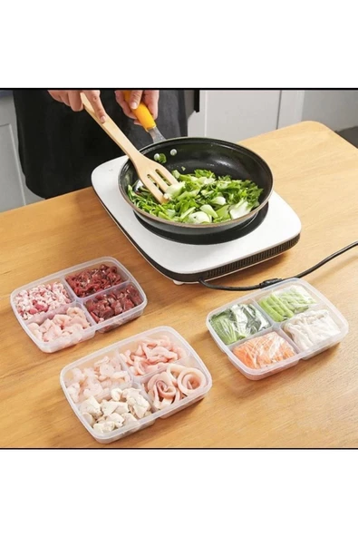 2 Adet 400 ml 4 Bölmeli Kapaklı Kahvaltılık Sebze Saklama Kabı Öğünlük Buzdolabı Düzenleyici - Resim 3