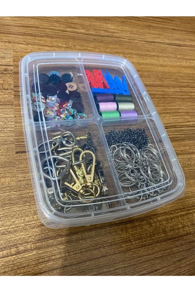 1 Adet 4 Bölmeli Kapaklı Dikiş Ve Takı Kutusu - Iplik Boncuk Vida Saklama Kutusu - Resim 4