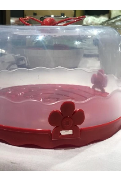 Kırmızı Pasta Kek Saklama Kabı- Kek Fanusu - Kilitli Borcam Taşıma Kabı - Resim 4