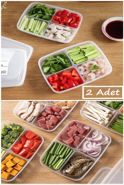 2 Adet 4 Bölmeli 400 ml Kahvaltılık Saklama Kabı - Domates Salatalık Öğünlük Saklama Kabı