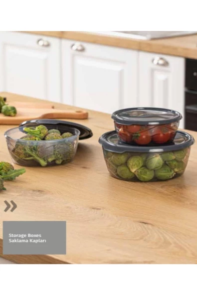 Ak 658 3 Boy Yuvarlak Saklama Kabı Seti - Kapaklı Kahvaltılık Erzak Saklama Kabı - Resim 2
