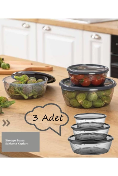 Ak 658 3 Boy Yuvarlak Saklama Kabı Seti - Kapaklı Kahvaltılık Erzak Saklama Kabı ürün görseli